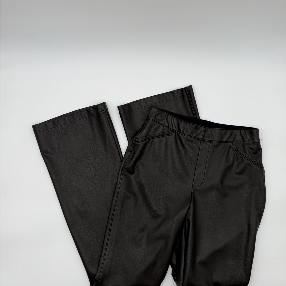 Spanx Leather Like Flare Pants Luxe Black Pull On Women’s Sz L - Picture 13 of 16